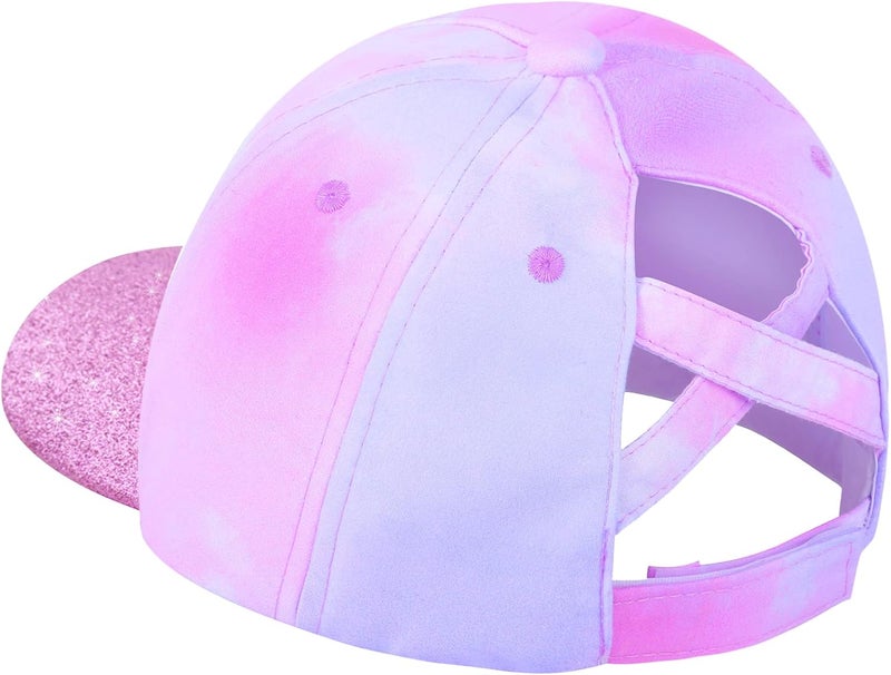 BROMZ Girls Glitter Baseball Cap Kids Ponytail Hat Adjustable Summer Mesh Trucker Hats for 4-12 Years - Image 5